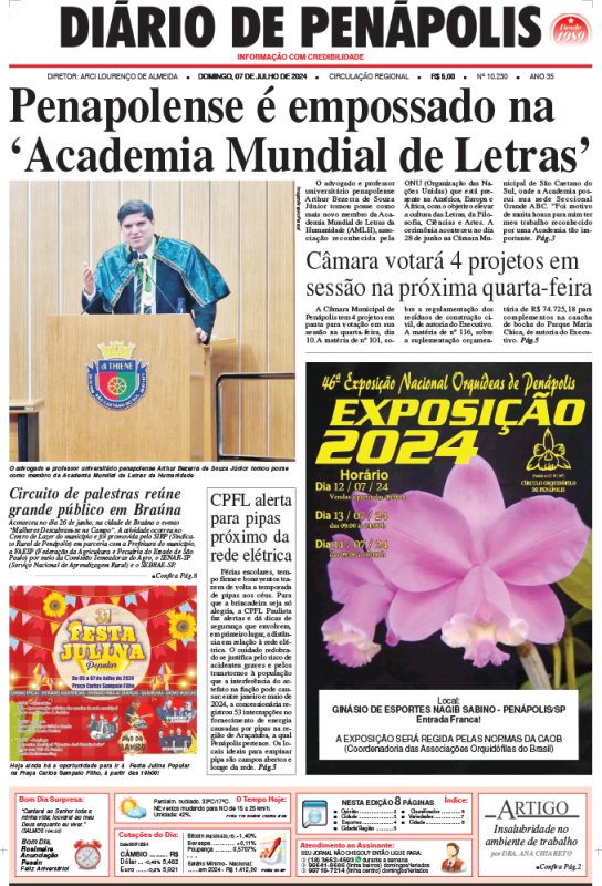 Capa do jornal DIÁRIO impresso deste domingo (07)