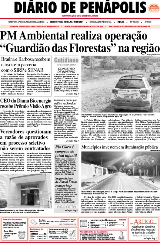 Capa do jornal DIÁRIO impresso desta quinta-feira (18)