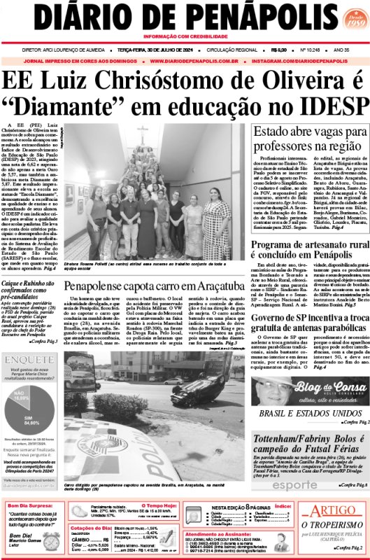 Capa do jornal DIÁRIO impresso desta terça-feira (30)