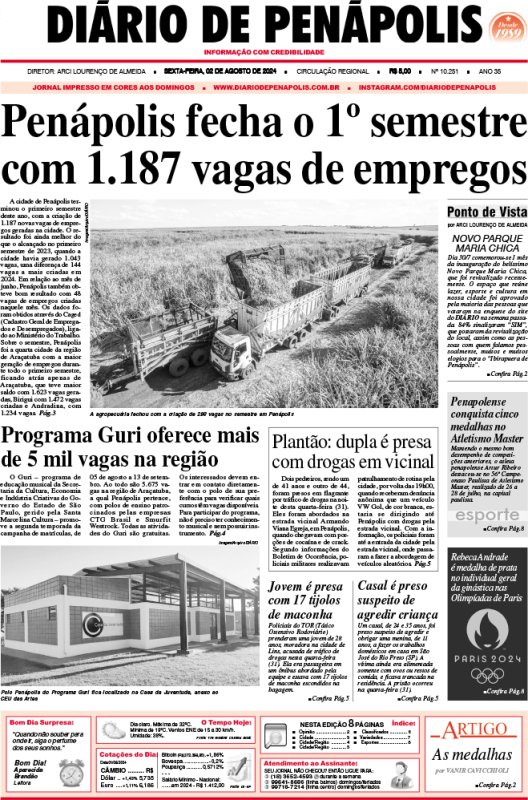 Capa do jornal DIÁRIO impresso desta sexta-feira (02)