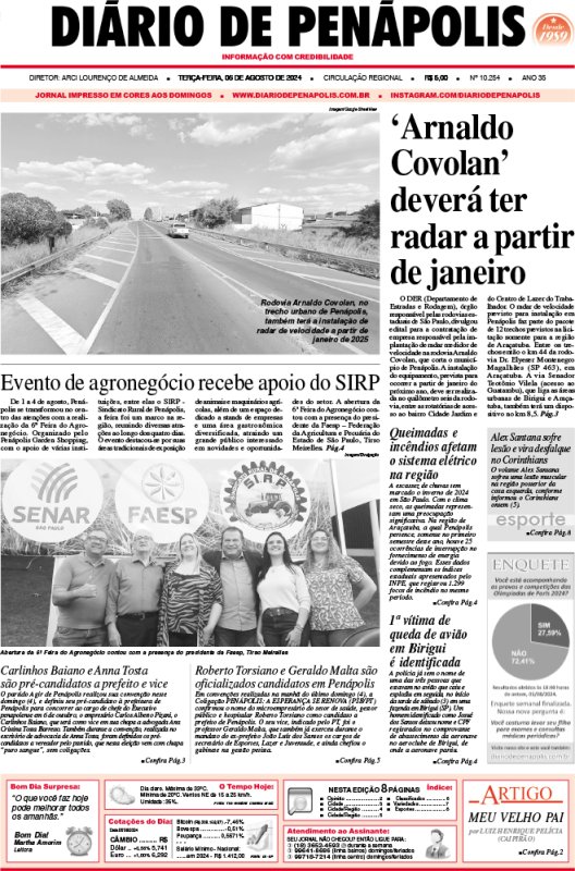 Capa do jornal DIÁRIO impresso desta terça-feira (06)