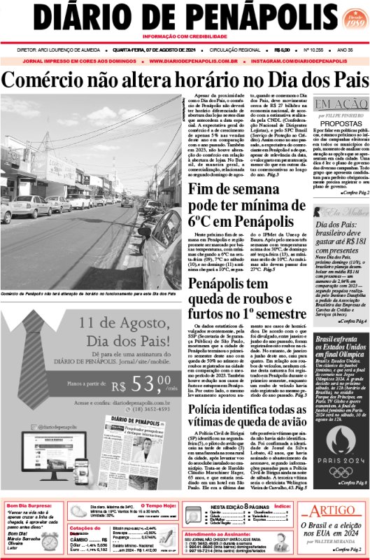 Capa do jornal DIÁRIO impresso desta quarta-feira (07)