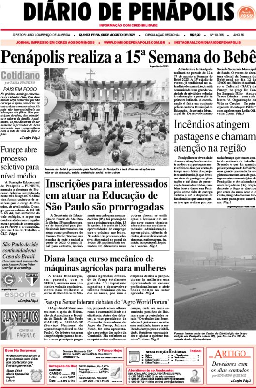 Capa do jornal DIÁRIO impresso desta quinta-feira (08)