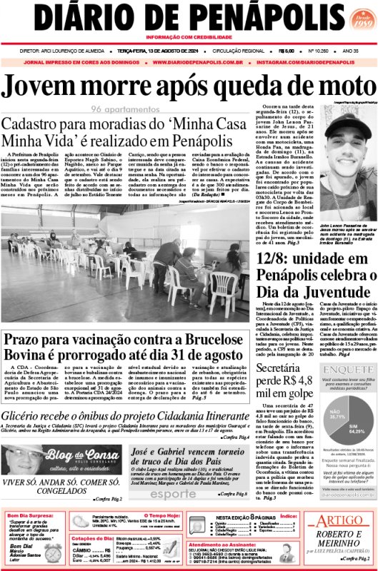 Capa do jornal DIÁRIO impresso desta terça-feira (13)