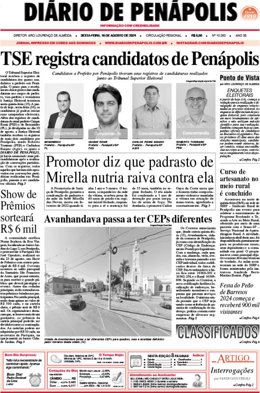 Capa do jornal DIÁRIO impresso desta sexta-feira (16)