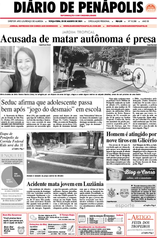 Capa do jornal DIÁRIO impresso desta terça-feira (20)