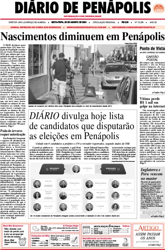 Capa do jornal DIÁRIO impresso desta sexta-feira (23)