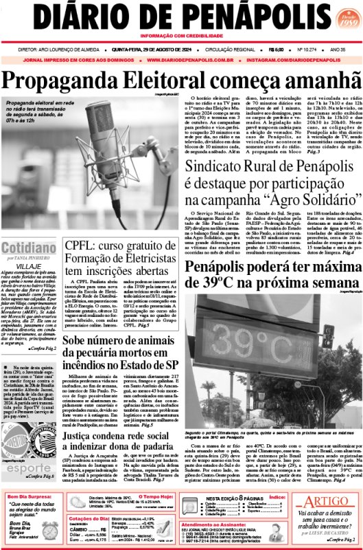 Capa do jornal DIÁRIO impresso desta quinta-feira (29)