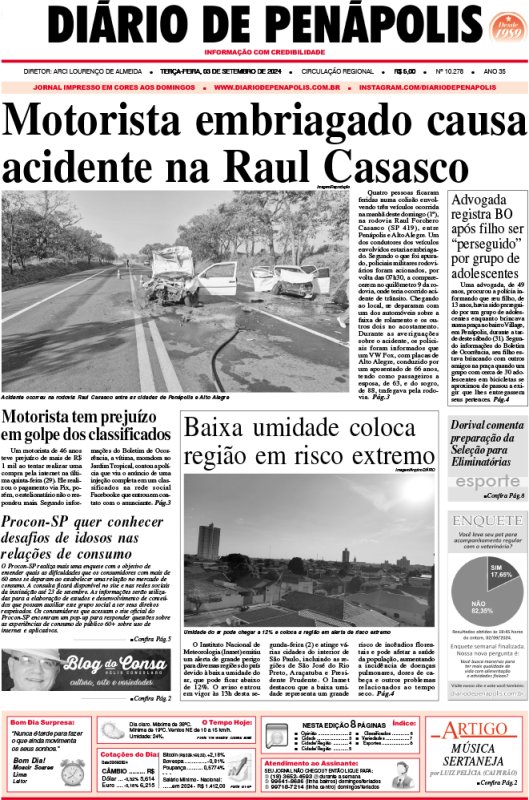 Capa do jornal DIÁRIO impresso desta terça-feira (03)