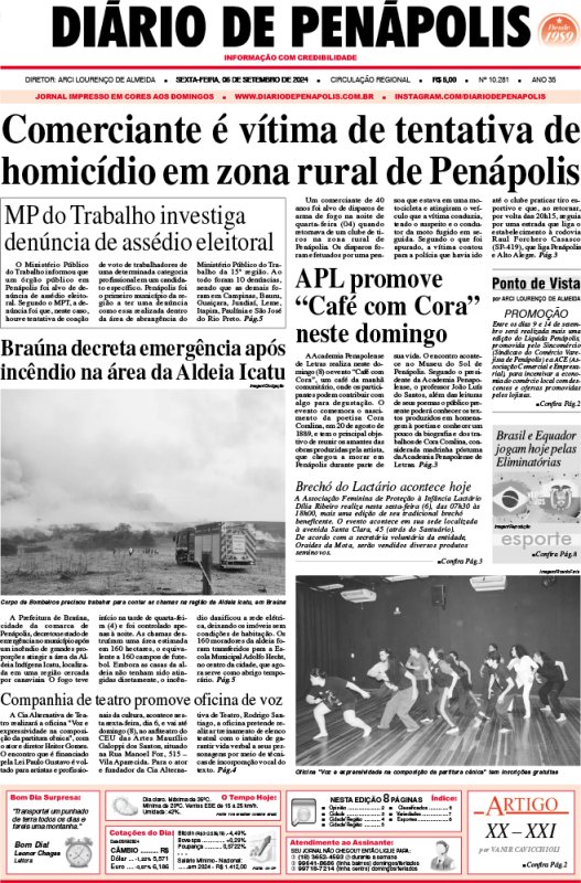 Capa do jornal DIÁRIO impresso desta sexta-feira (06)