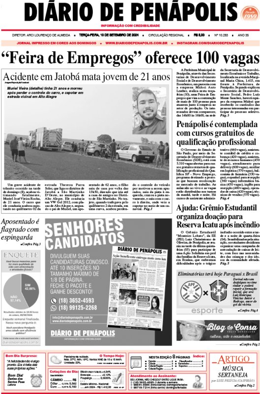 Capa do jornal DIÁRIO impresso desta terça-feira (10)