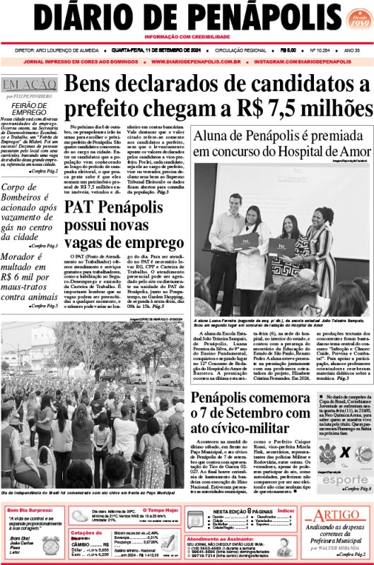 Capa do jornal DIÁRIO impresso desta quarta-feira (11)