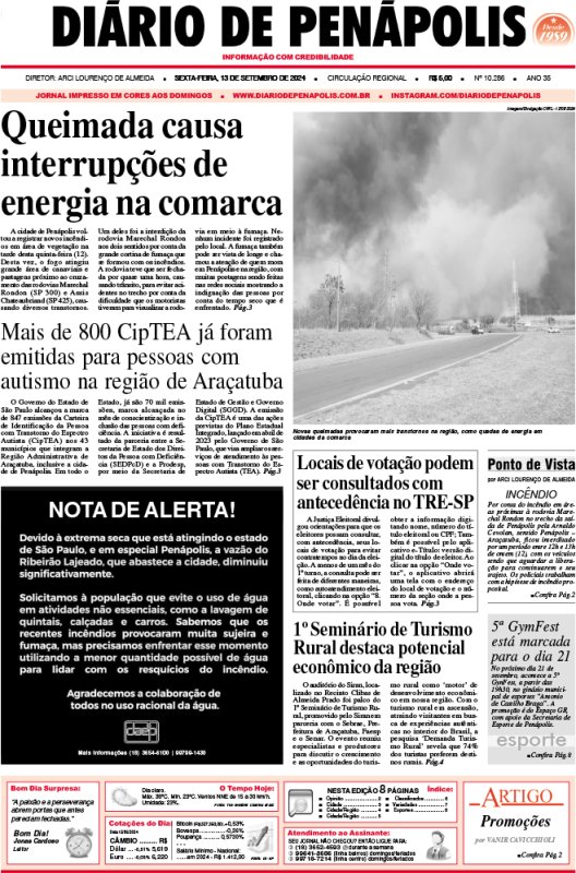 Capa do jornal DIÁRIO impresso desta sexta-feira (13)