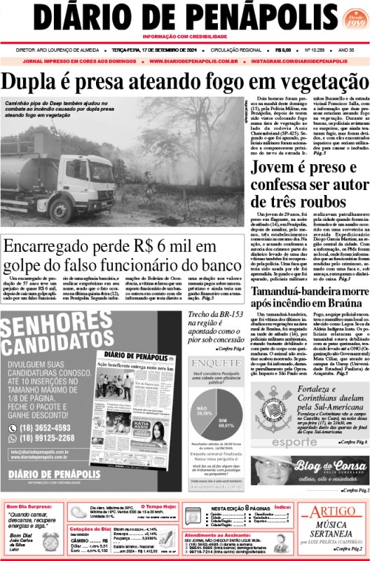 Capa do jornal DIÁRIO impresso desta terça-feira (17)