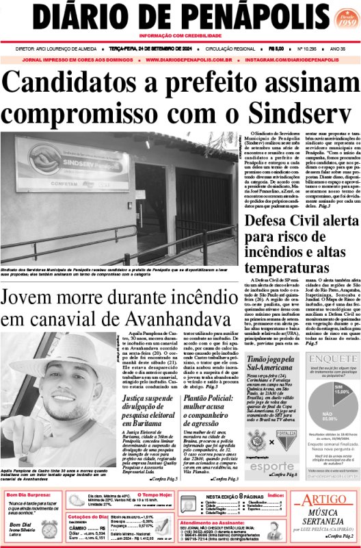 Capa do jornal DIÁRIO impresso desta terça-feira (24)