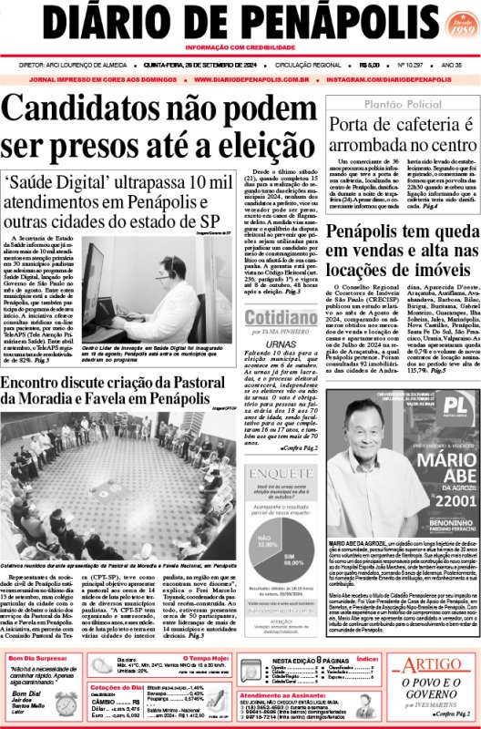 Capa do jornal DIÁRIO impresso desta quinta-feira (26)