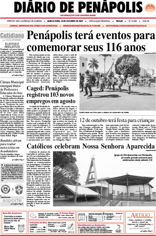 Capa do jornal DIÁRIO impresso desta quinta-feira (10)