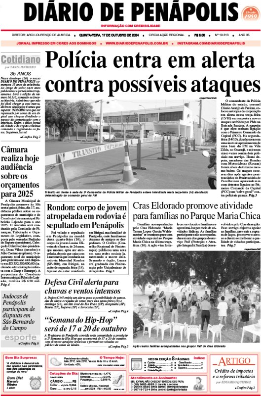 Capa do jornal DIÁRIO impresso desta quinta-feira (17)