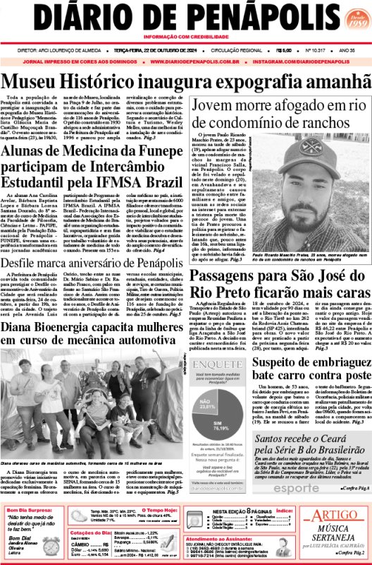 Capa do jornal DIÁRIO impresso desta terça-feira (22)