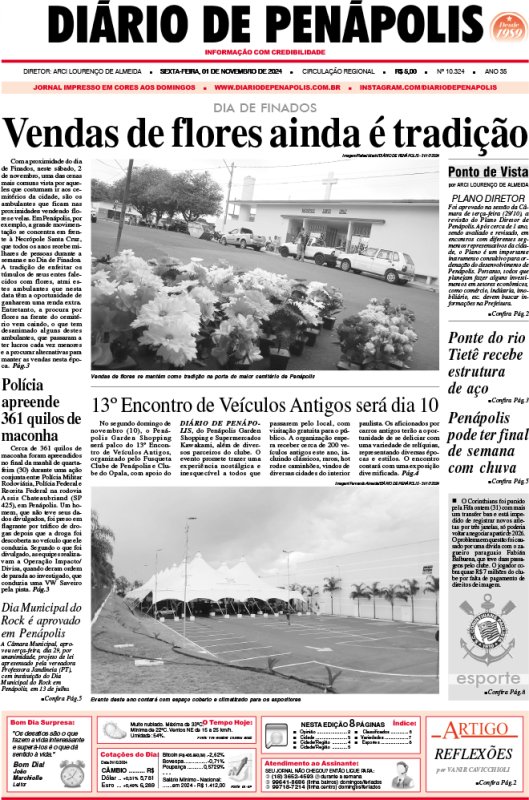 Capa do jornal DIÁRIO impresso desta sexta-feira (01)