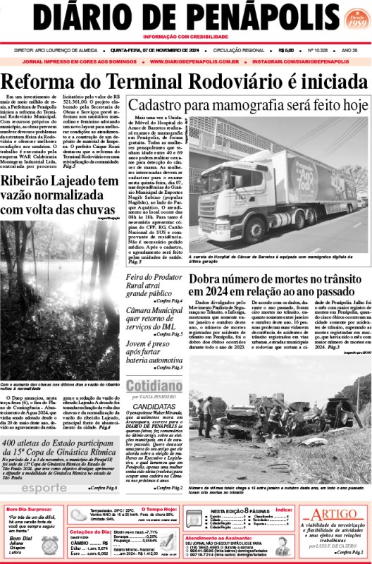 Capa do jornal DIÁRIO impresso desta quinta-feira (07)