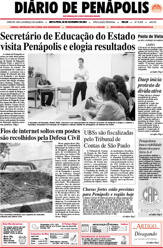 Capa do jornal DIÁRIO impresso desta sexta-feira (08)