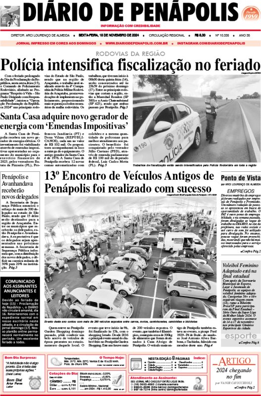 Capa do jornal DIÁRIO impresso desta sexta-feira (15)