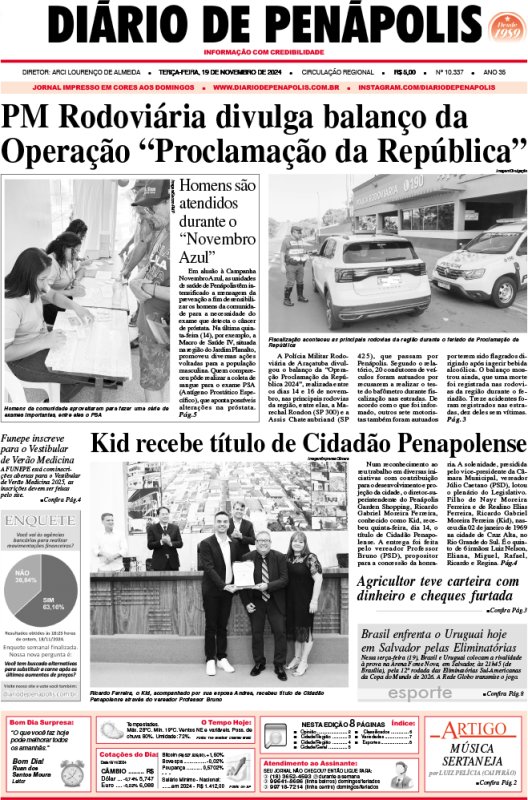 Capa do jornal DIÁRIO impresso desta terça-feira (19)