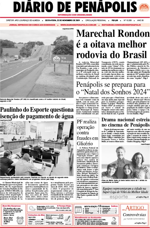 Capa do jornal DIÁRIO impresso desta sexta-feira (22)