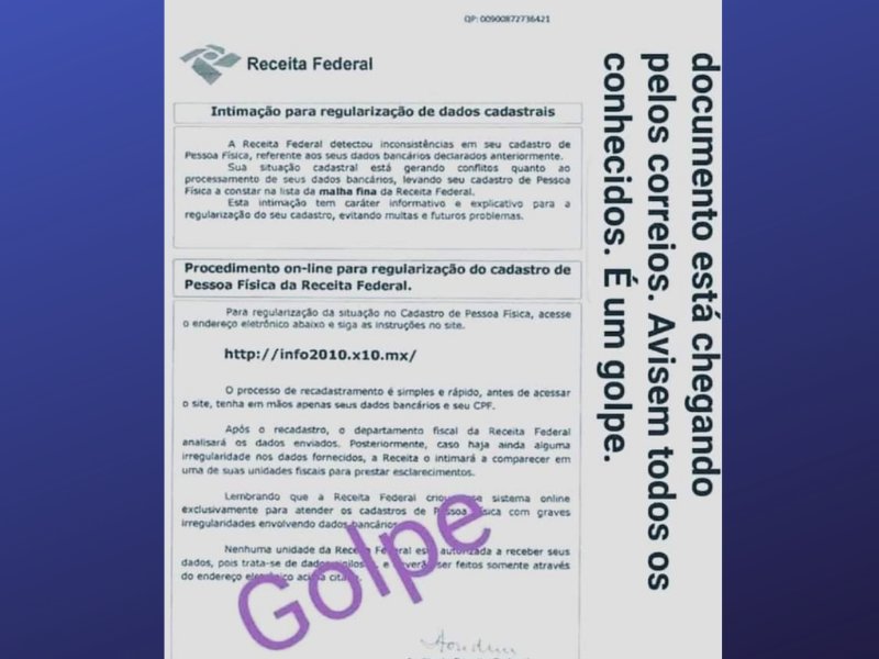 Golpistas disparam intimações falsas para aplicar golpe e Receita Federal emite um alerta