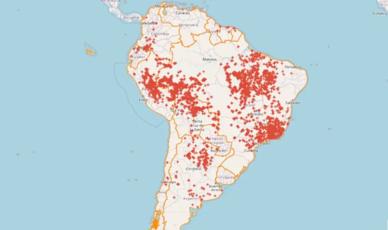 Brasil concentra 71,9% das queimadas na América do Sul nas últimas 48h